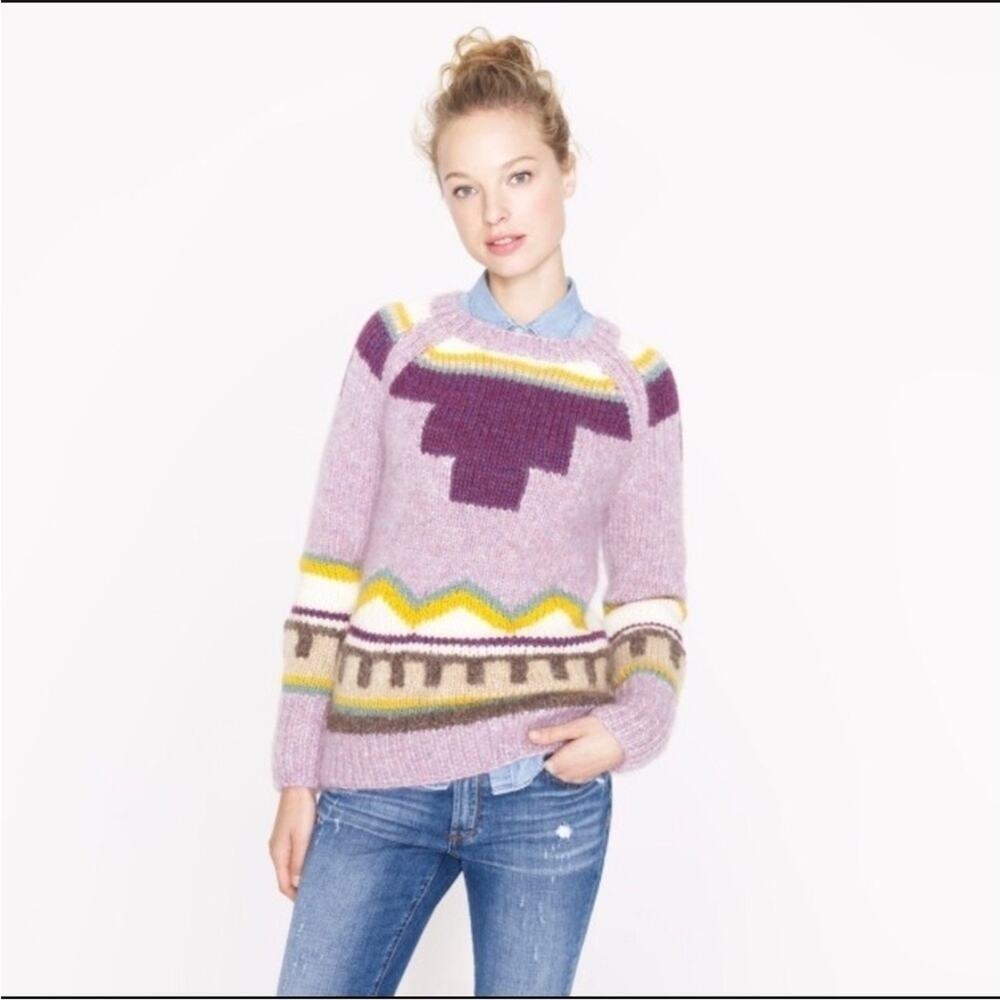 RARE J.Crew collection Wool Mohair Intarsia Geometric Sweater Size Medium